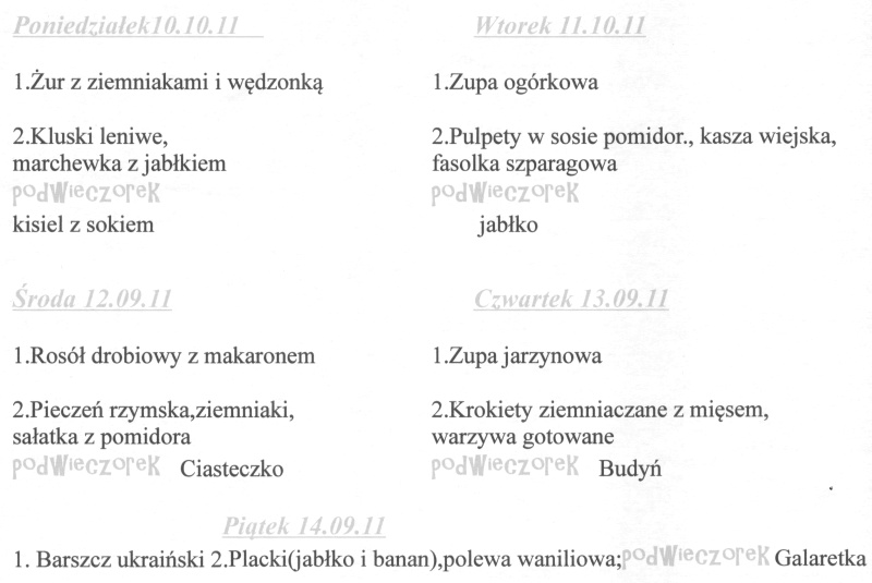 Jadłospis 10-14.10.2011