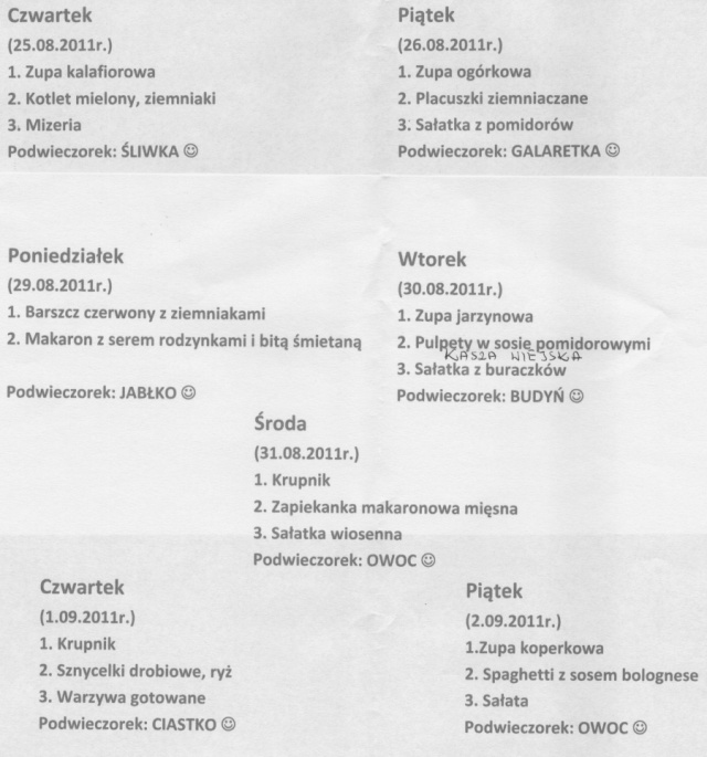 Jadłospis 25.08-2.09.2011