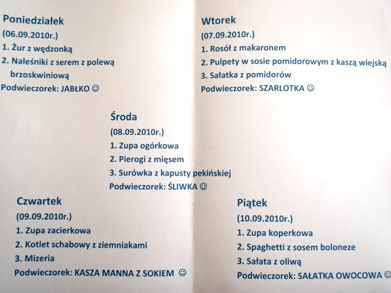 Jadłospis 6-10.09.2010