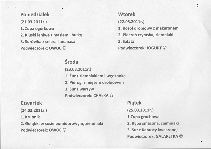 Jadłospis 21-25.03 2011